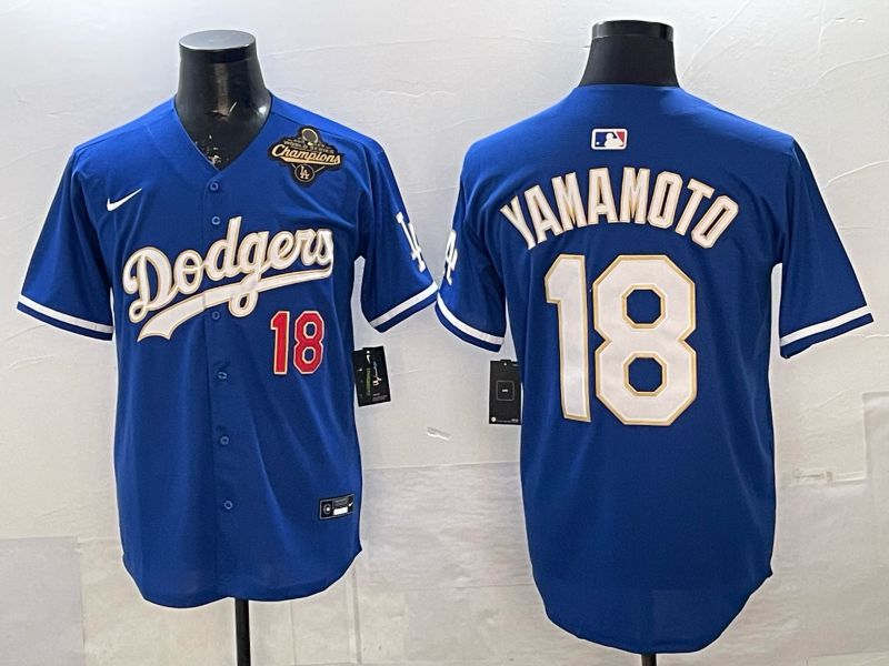Men Los Angeles Dodgers #18 Yamamoto Blue Gold Game 2026 Nike MLB Jersey 0018